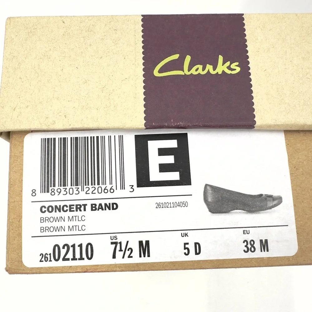 Clarks Concert Band Leather Wedge Pumps Brown Metallic Low Heel Shoes Size 7.5